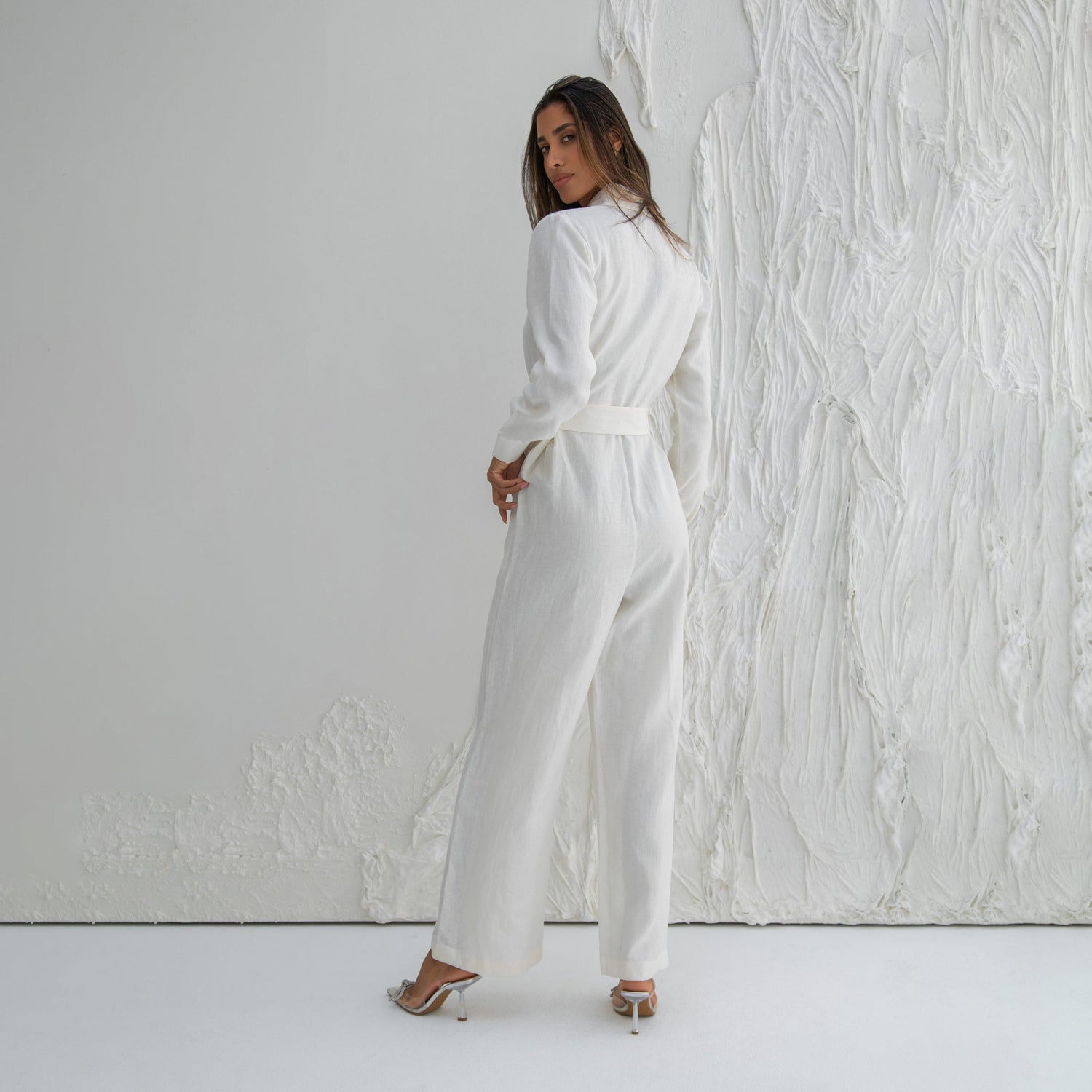 White Linen Long Sleeve Serena Jumpsuit